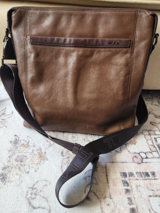 Tumi Handbags - Tumi 12 Inch Brown Leather Crossbody Adjustable Bag
